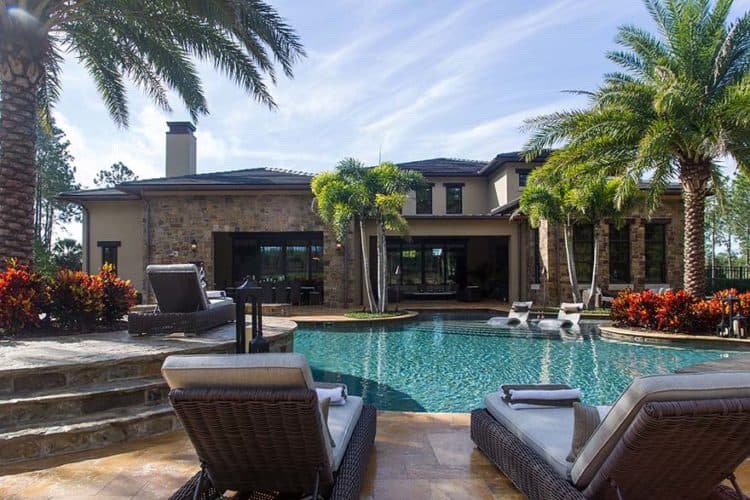 Custom Home Builders In Florida | Villa Minas Rear Elevation Pool | Hampton Bay Homes